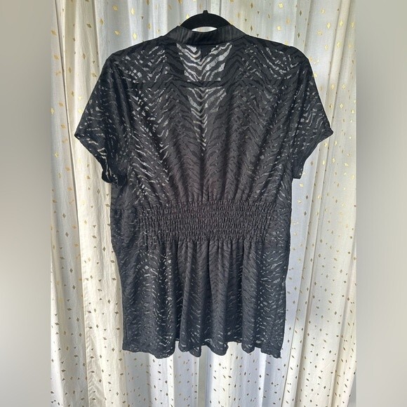Torrid Black Sheer Lace Smocked Waist Pullover Lagenlook Edgy Goth Blouse Top 1X - Picture 3 of 5